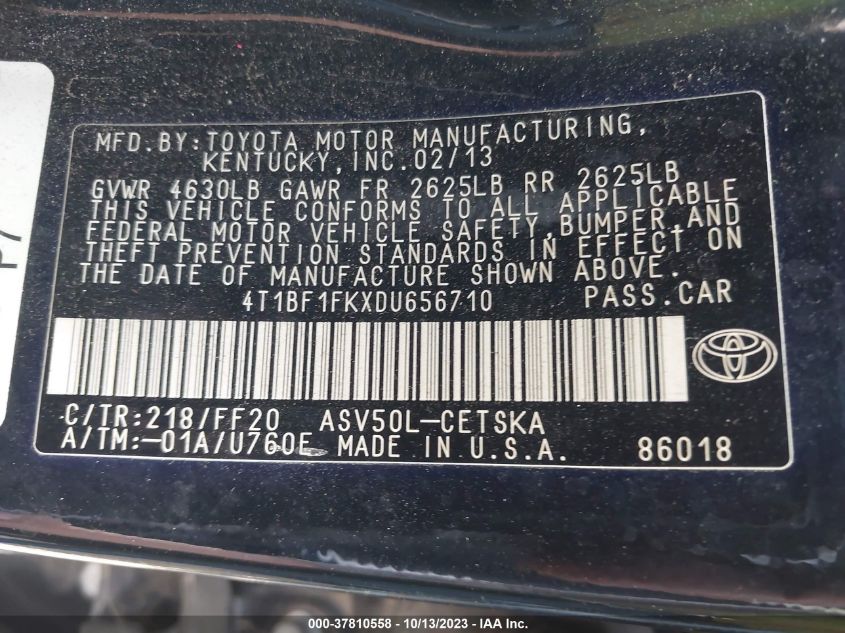 2013 TOYOTA CAMRY L/LE/SE/XLE - 4T1BF1FKXDU656710