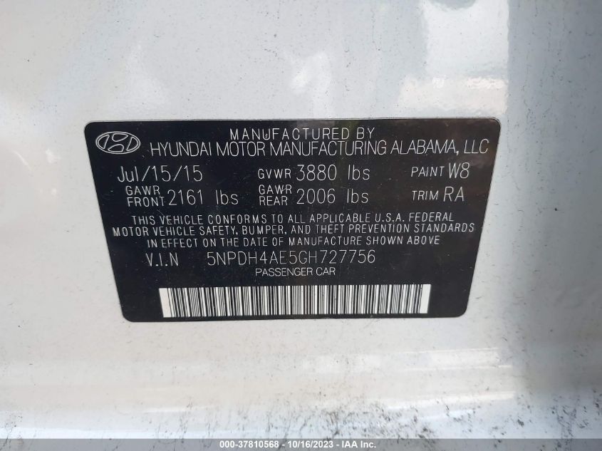 2016 HYUNDAI ELANTRA SE - 5NPDH4AE5GH727756