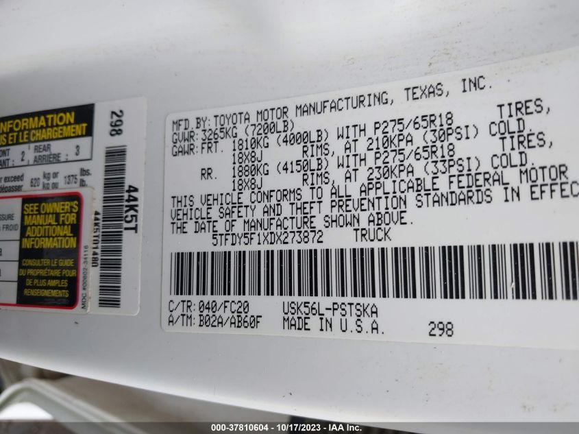 2013 TOYOTA TUNDRA GRADE 5.7L V8 - 5TFDY5F1XDX273872