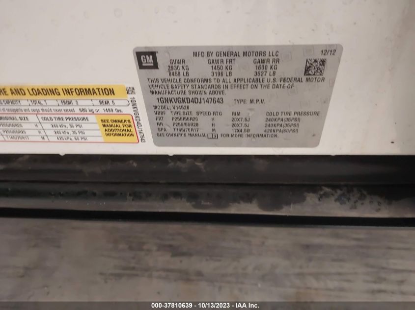 2013 CHEVROLET TRAVERSE LT - 1GNKVGKD4DJ147643