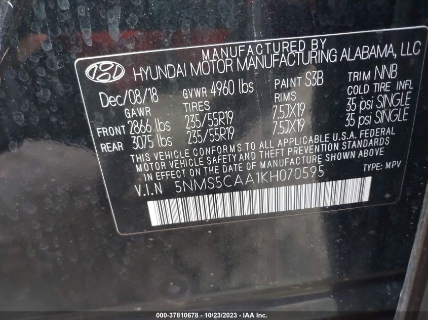 2019 HYUNDAI SANTA FE LIMITED/ULTIMATE - 5NMS5CAA1KH070595