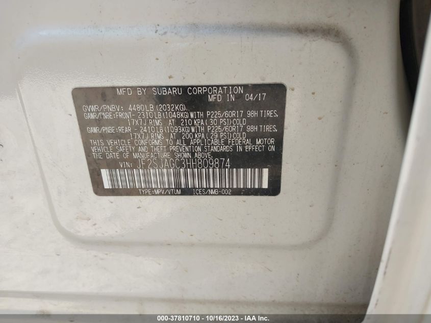 2017 SUBARU FORESTER PREMIUM - JF2SJAGC3HH809874