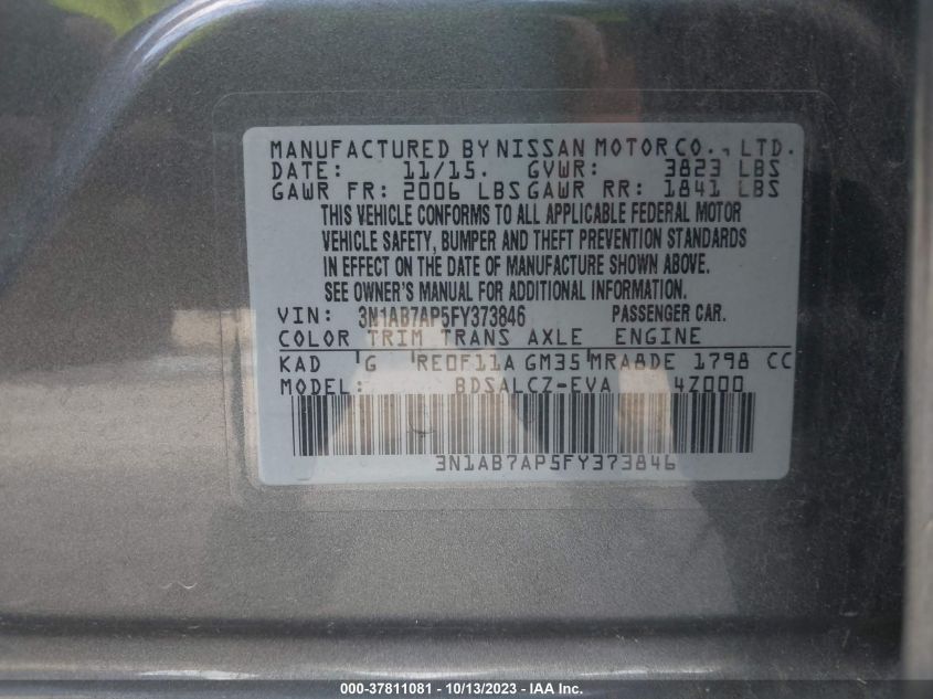 2015 NISSAN SENTRA S - 3N1AB7AP5FY373846