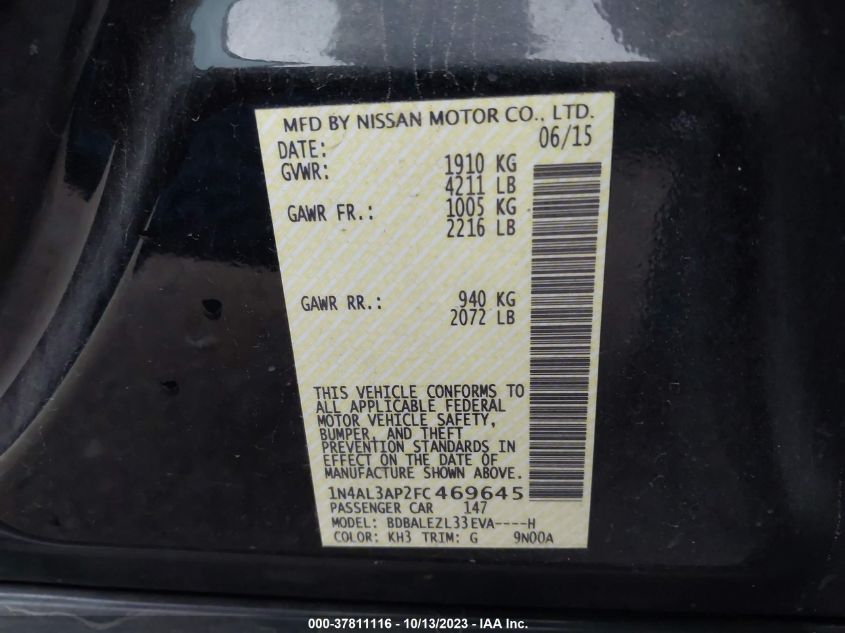 2015 NISSAN ALTIMA 2.5/S/SV/SL - 1N4AL3AP2FC469645