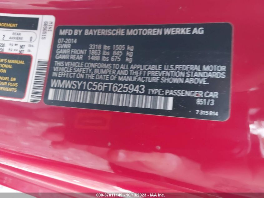 2015 MINI COOPER ROADSTER - WMWSY1C56FT625943
