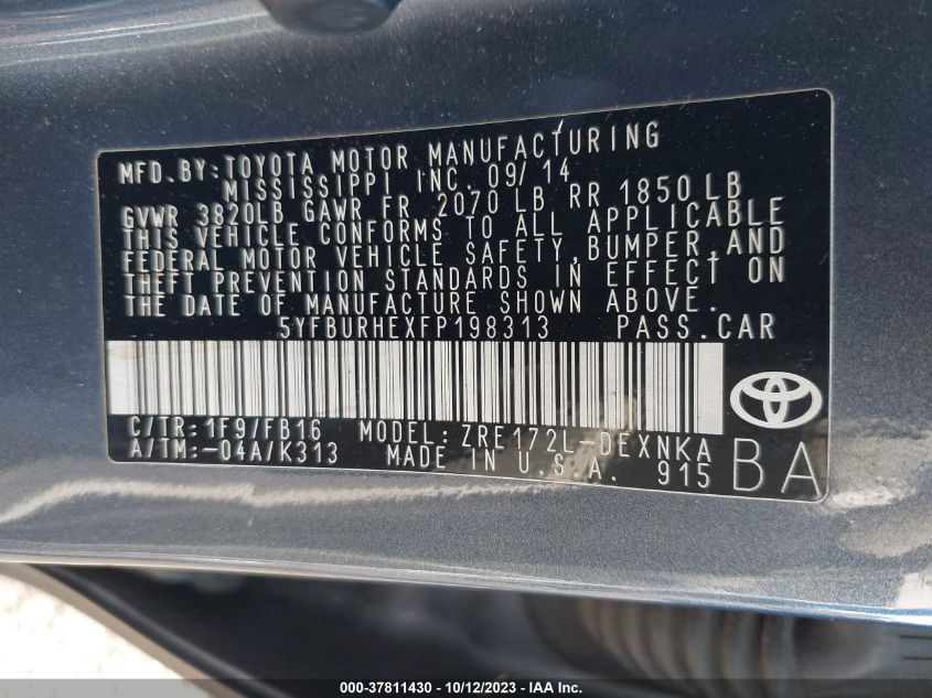 2015 TOYOTA COROLLA L/LE/S/S PLUS/LE PLUS - 5YFBURHEXFP198313