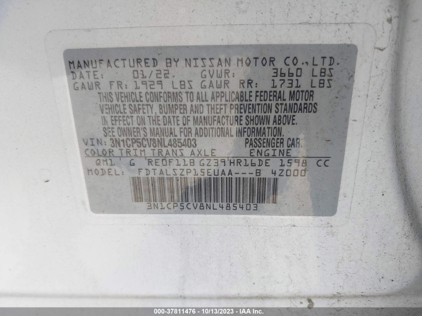 2022 NISSAN KICKS SV - 3N1CP5CV8NL485403