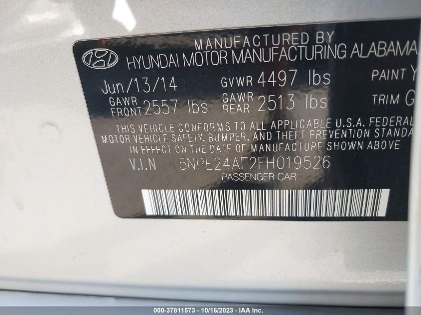 2015 HYUNDAI SONATA 2.4L SE - 5NPE24AF2FH019526