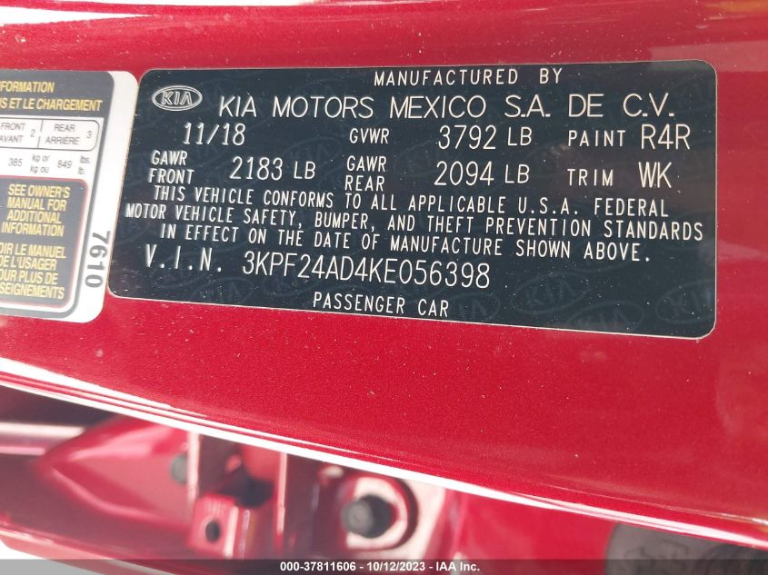 2019 KIA FORTE FE/LX/LXS - 3KPF24AD4KE056398