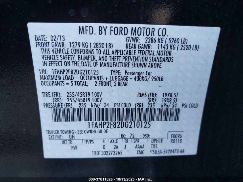 2013 FORD TAURUS LIMITED - 1FAHP2F82DG210125