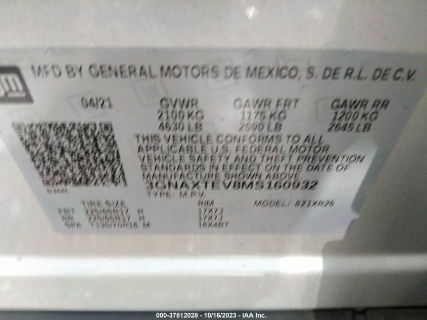 2021 CHEVROLET EQUINOX LT - 3GNAXTEV8MS160932