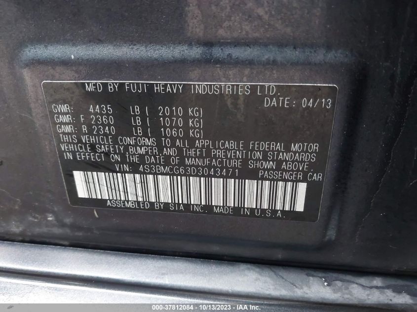 2013 SUBARU LEGACY 2.5I PREMIUM - 4S3BMCG63D3043471