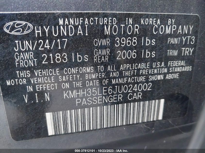 VIN KMHH35LE6JU024002 2018 HYUNDAI ELANTRA GT