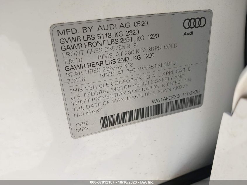 2020 AUDI Q3 PREMIUM - WA1AECF32L1100375
