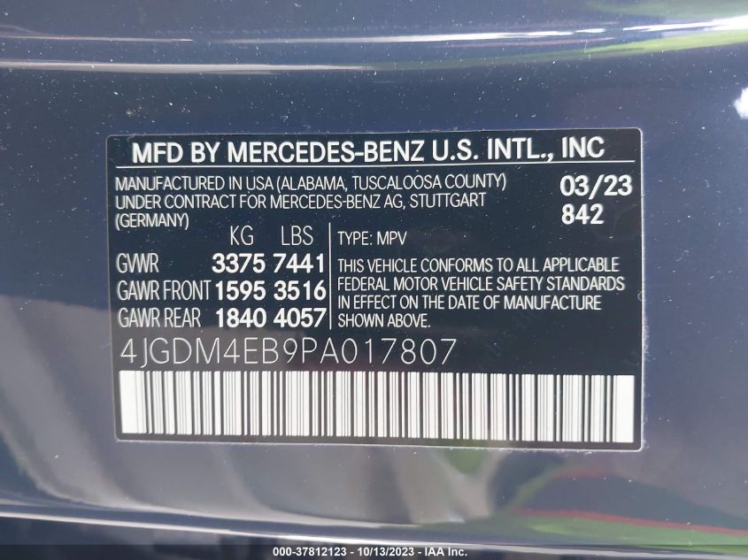 2023 MERCEDES-BENZ EQS EQS 580 4JGDM4EB9PA017807