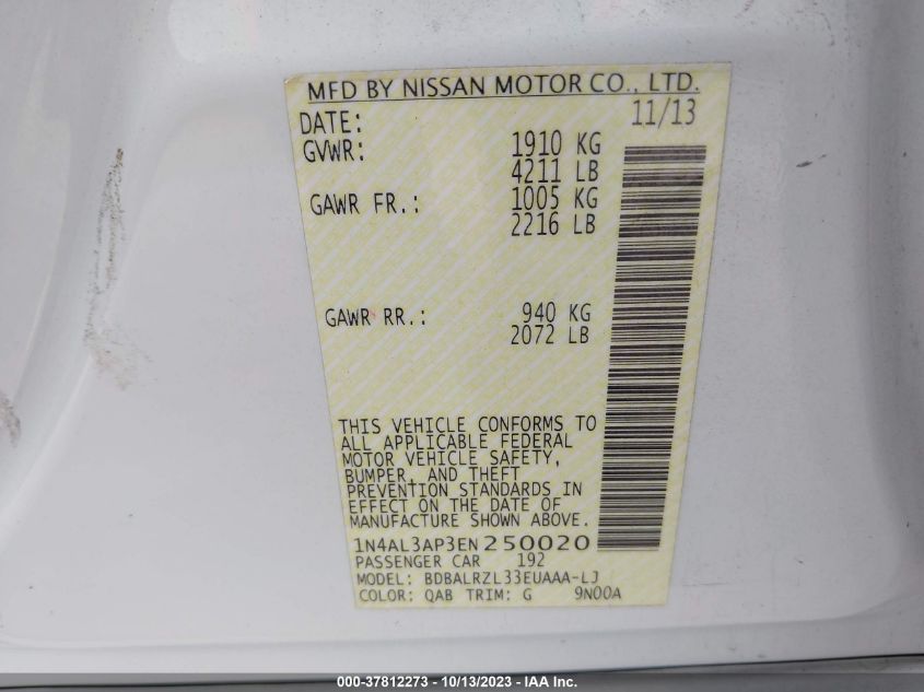 2014 NISSAN ALTIMA 2.5 S - 1N4AL3AP3EN250020