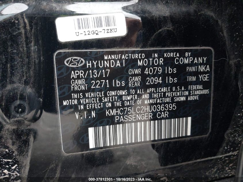 2017 HYUNDAI IONIQ HYBRID SEL - KMHC75LC2HU036395