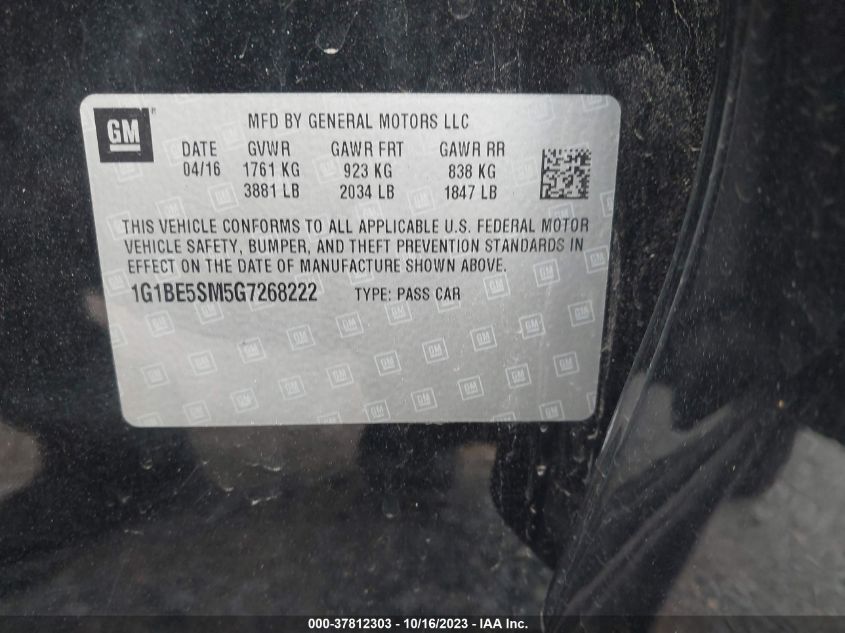 2016 CHEVROLET CRUZE LT - 1G1BE5SM5G7268222