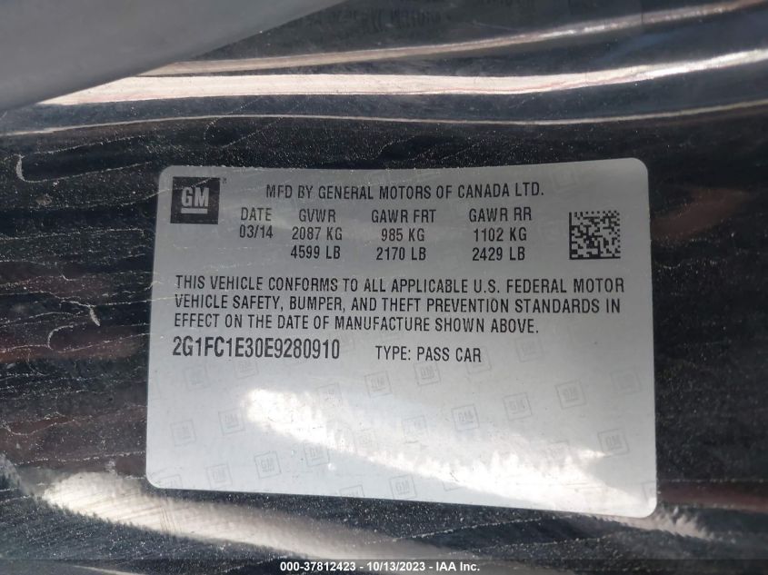 2014 CHEVROLET CAMARO LT - 2G1FC1E30E9280910