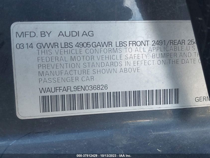 WAUFFAFL9EN036826 2014 AUDI A4, photo no. 9