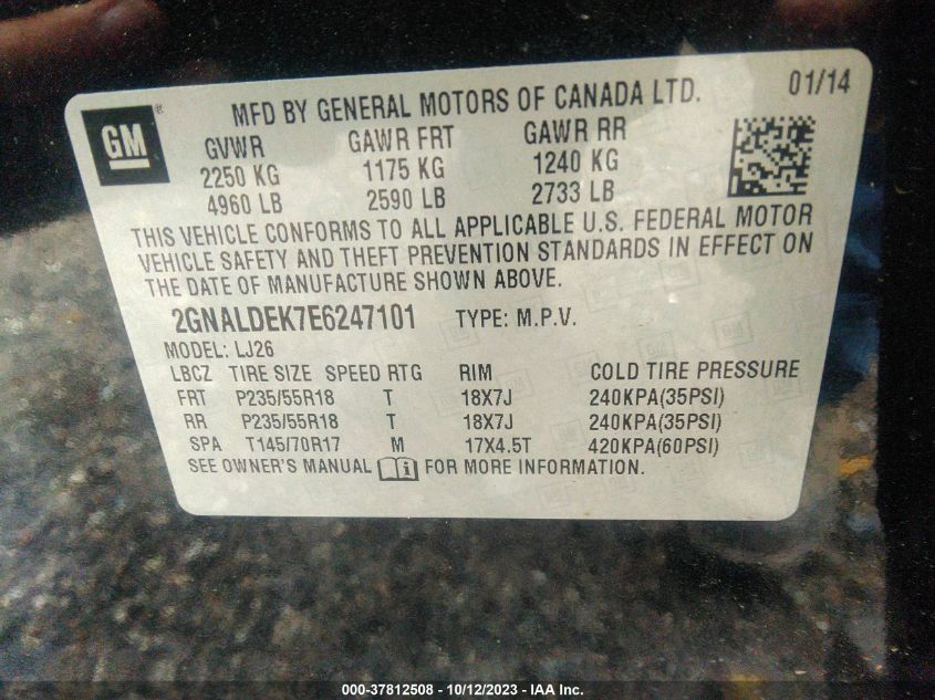 2014 CHEVROLET EQUINOX LTZ - 2GNALDEK7E6247101