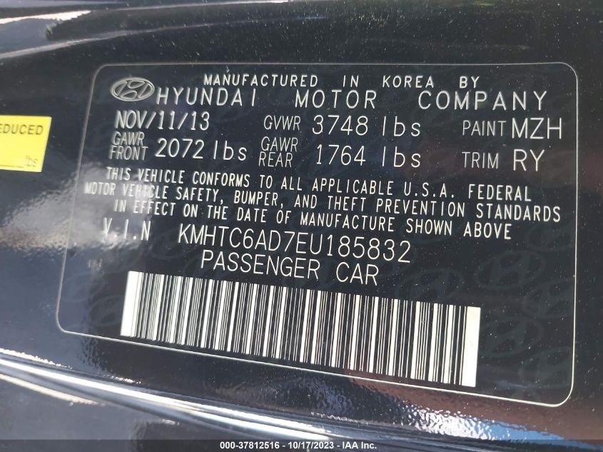 2014 HYUNDAI VELOSTER - KMHTC6AD7EU185832