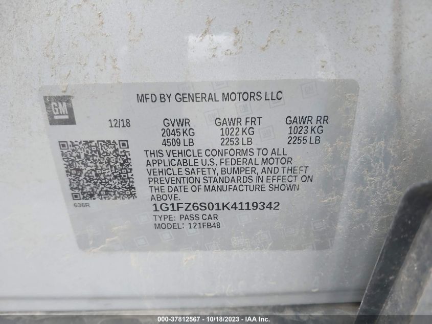 2019 CHEVROLET BOLT EV PREMIER - 1G1FZ6S01K4119342