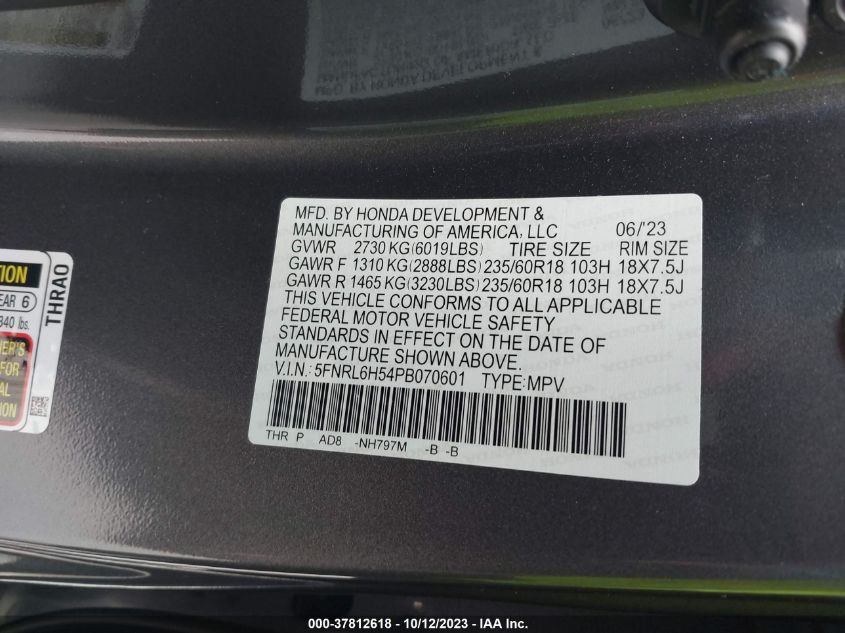 5FNRL6H54PB070601 Honda Odyssey EX 9