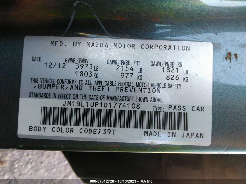 2013 MAZDA 3 I JM1BL1UPXD1774107