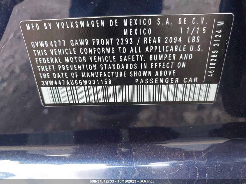 2016 VOLKSWAGEN GOLF GTI AUTOBAHN W - 3VW447AU6GM031158