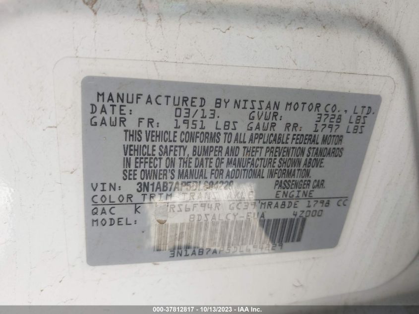 2013 NISSAN SENTRA S/SV/SR/SL - 3N1AB7AP5DL694229