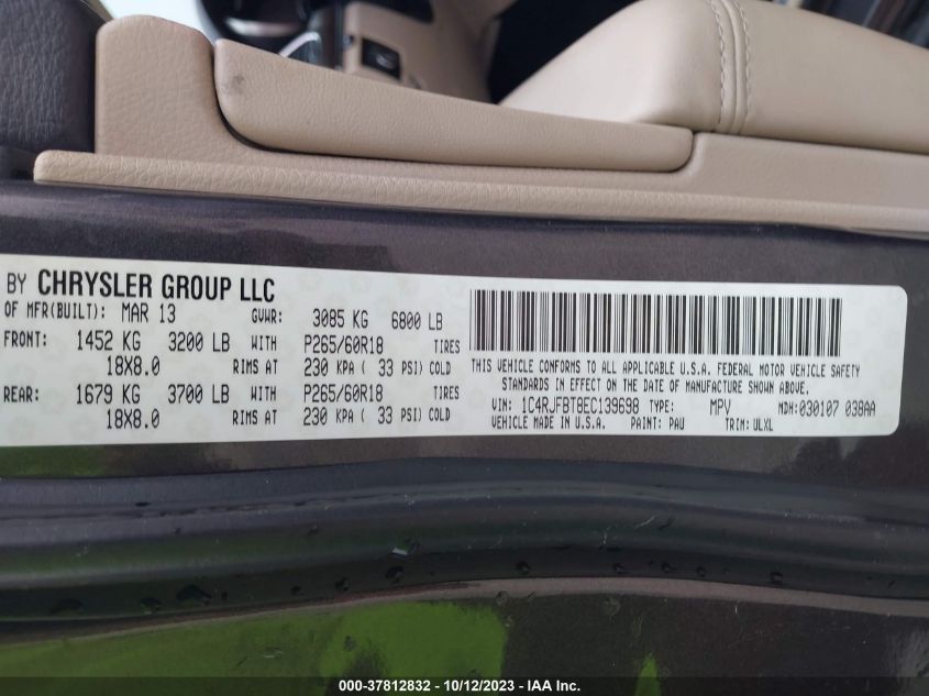 2014 JEEP GRAND CHEROKEE LIMITED - 1C4RJFBT8EC139698