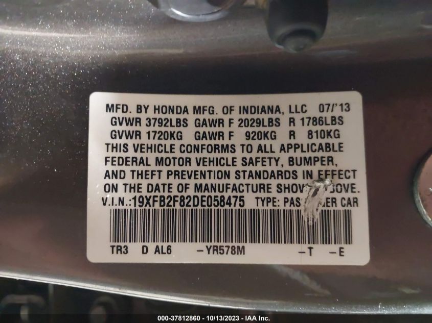 2013 HONDA CIVIC SDN EX 19XFB2F82DE058475