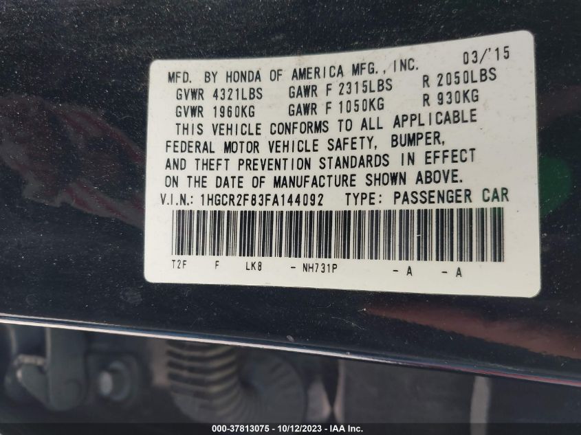 2015 HONDA ACCORD EX-L - 1HGCR2F83FA144092