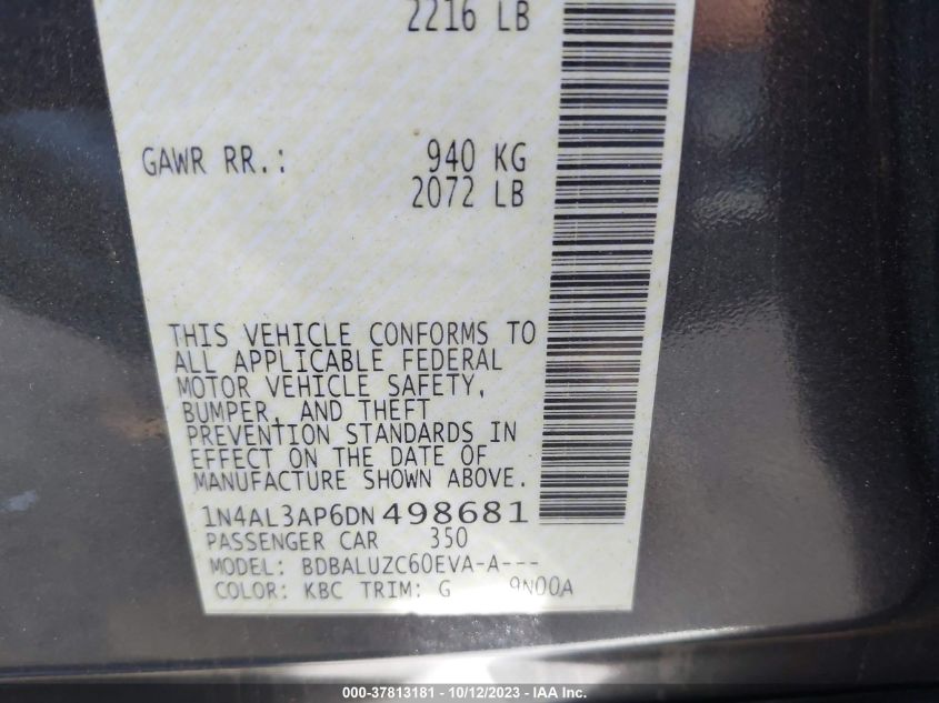 2013 NISSAN ALTIMA 2.5 SV - 1N4AL3AP6DN498681
