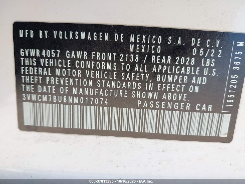 2022 VOLKSWAGEN JETTA S - 3VWCM7BU8NM017074