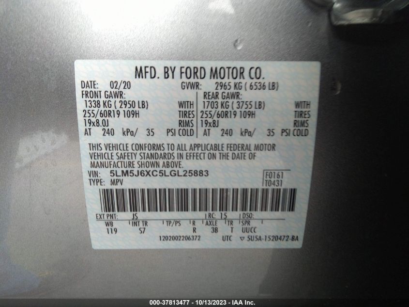 2020 LINCOLN AVIATOR - 5LM5J6XC5LGL25883