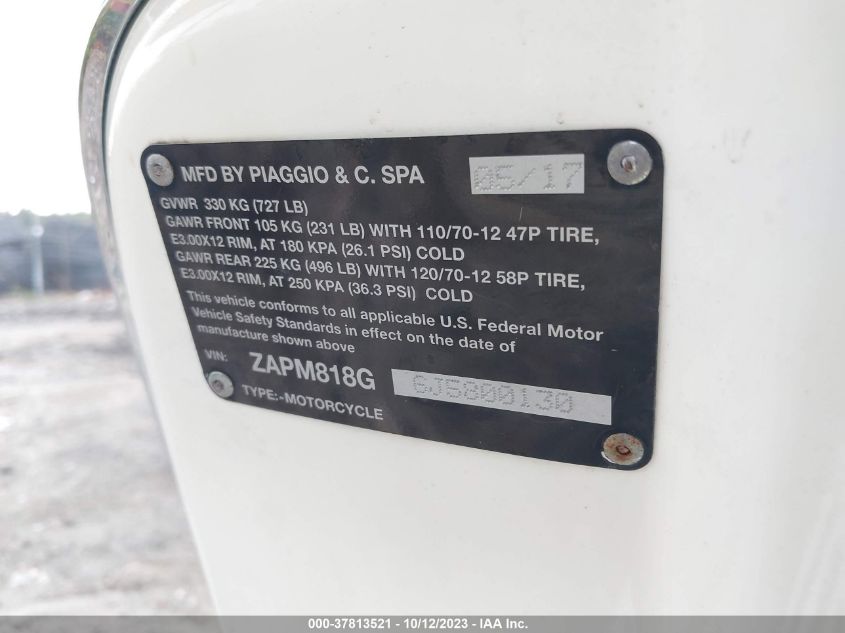 2018 VESPA SPRINT 150 3V ZAPM818G6J5800130