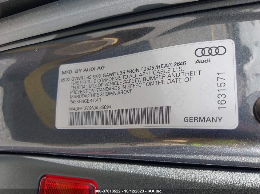 WAUFACF59NA035694 Audi A5 Sportback S LINE PREMIUM PLUS 9