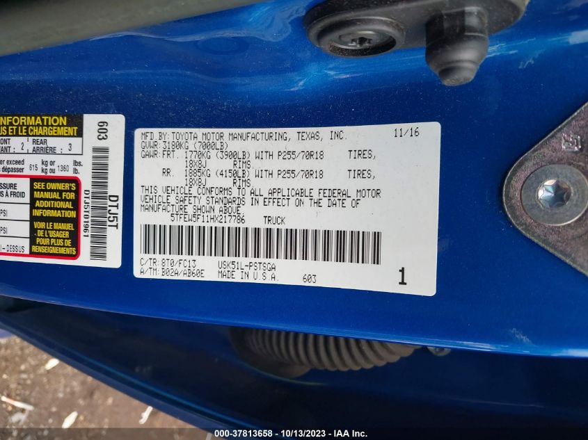 2017 TOYOTA TUNDRA 2WD SR5 5TFEW5F11HX217786