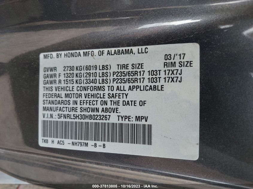 2017 HONDA ODYSSEY SE - 5FNRL5H30HB023267