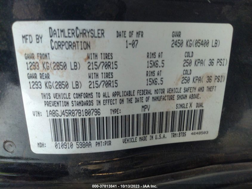2007 Chrysler Town And Country — photo 9 of 11 | VIN 1A8CJ44R87B180796