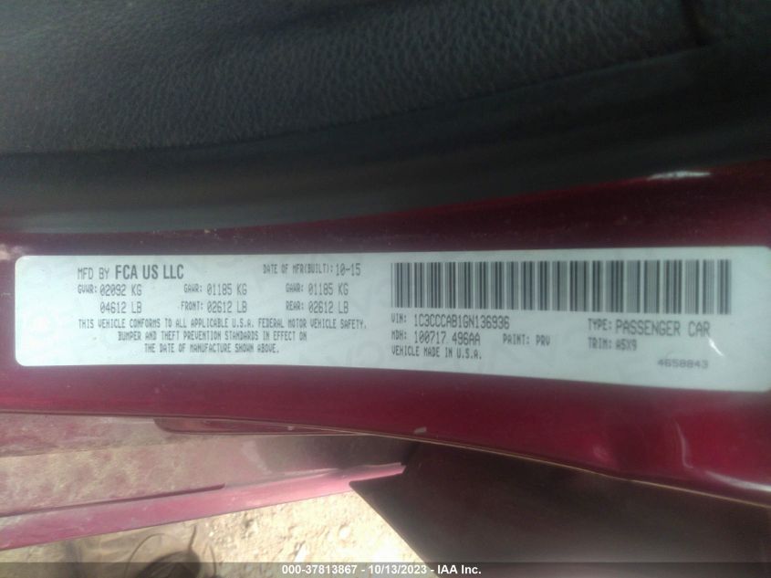 2016 CHRYSLER 200 LIMITED - 1C3CCCAB1GN136936