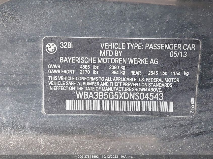 2013 BMW 3 SERIES 328I XDRIVE - WBA3B5G5XDNS04543