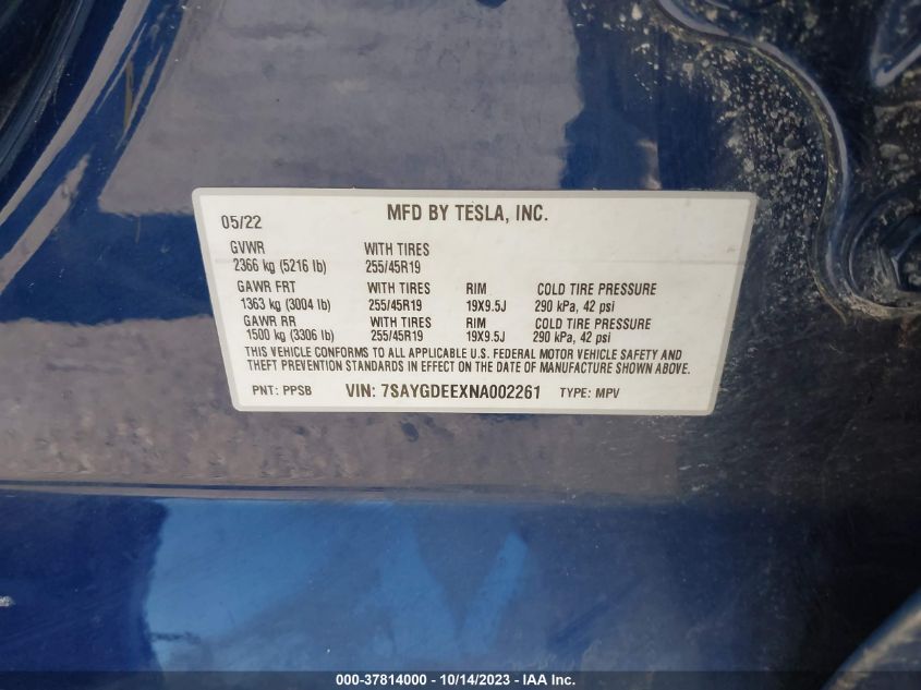 7SAYGDEEXNA002261 Tesla Model Y   9