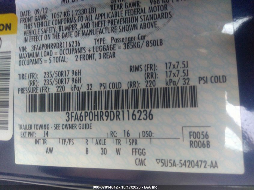 2013 FORD FUSION SE - 3FA6P0HR9DR116236
