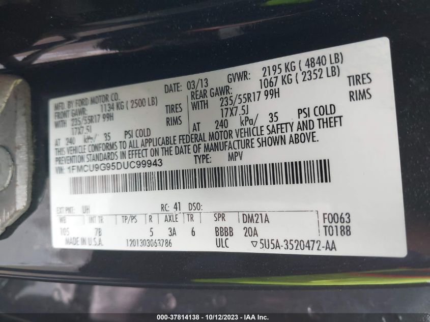 2013 FORD ESCAPE SE - 1FMCU9G95DUC99943