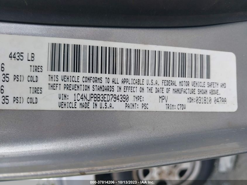 2014 JEEP PATRIOT SPORT - 1C4NJPBB3ED794390