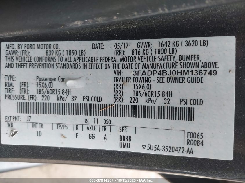 2017 FORD FIESTA SE - 3FADP4BJ0HM136749