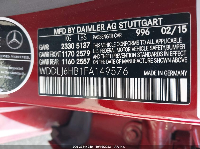 2015 MERCEDES-BENZ CLS-CLASS CLS 400 WDDLJ6HB1FA149576